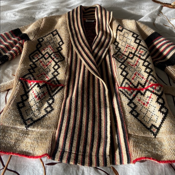 Sabra Wintuk 1970s Vintage Aztec Tribal Sweater Cardigan Robe S GUC - Picture 2 of 7